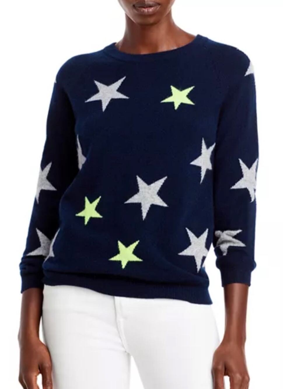 Chelsea & Theodore Cashmere Star Print Sweater Blue Women's L